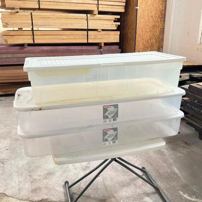 1074 Lot Of Three Low Sterlite & Rubbermaid Underbed Bins