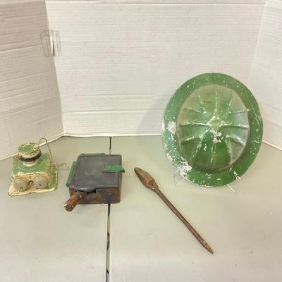 1085 Vintage Aluminum Hat With GE Switch & Door Bell & Metal Soldering Iron