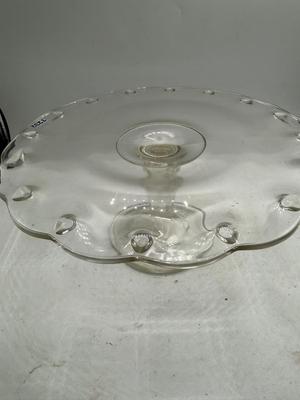 Pressed glass pedestal cake plate