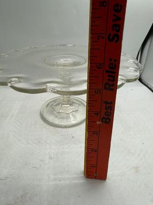 Pressed glass pedestal cake plate