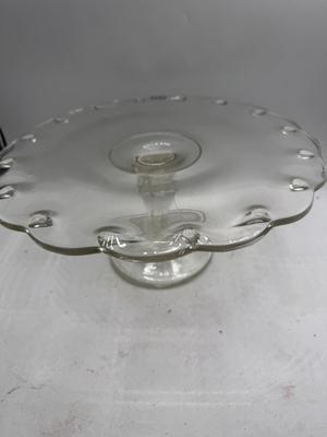 Pressed glass pedestal cake plate