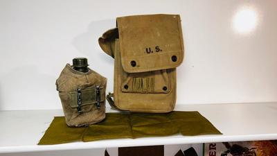 WORLD WAR II US ARMY M-1938 MAP CASE/DISPATCH SATCHEL AND M-1910 ARMY ISSUED CANTEEN OF THE SAME ERA
