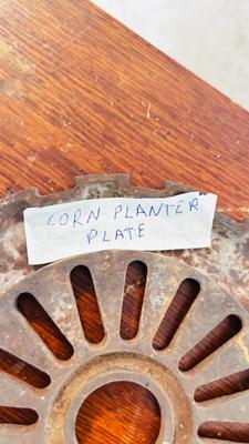 RUSTY BARN FINDS, CLEVIS, CORN PLANET PLATE AND SOME SORT OF A 3 JAW TOOL