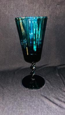TALL TEAL EMPOLI ITALIAN TWISTED GLASS VASE