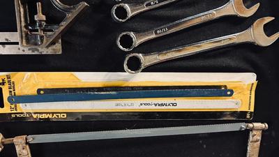 NICE SIZED RUBBER MALLET, SAE END WRENCHES , HACKSAW AND MORE!