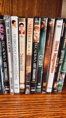 BOOK SHELF AND CONTENTS (BOOKS, DVDS & MORE)