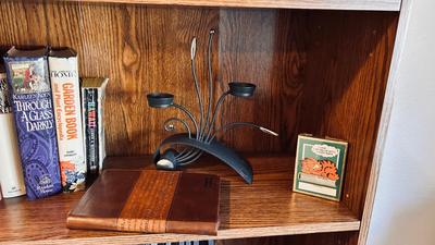 BOOK SHELF AND CONTENTS (BOOKS, DVDS & MORE)