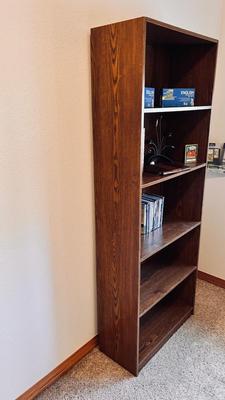 BOOK SHELF AND CONTENTS (BOOKS, DVDS & MORE)