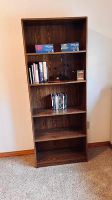BOOK SHELF AND CONTENTS (BOOKS, DVDS & MORE)