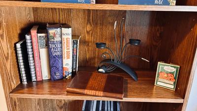 BOOK SHELF AND CONTENTS (BOOKS, DVDS & MORE)