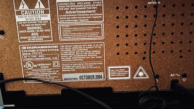 DURABRAND AM/FM, CASSETTE AND 5 CD DISC PLAYER STEREO SYSTEM