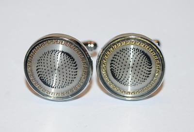 NEW CUFFLINKS SET with Round Center of 100's of DOTS and Sqwiggle Surround on a Silver Tone Setting