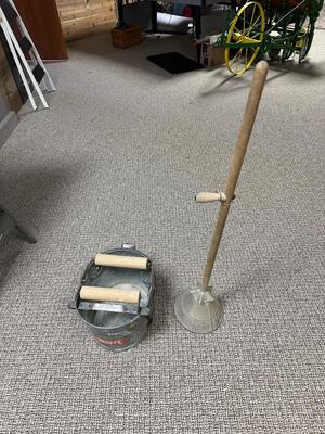 RAPID WASHER & GALVANIZED STEEL MOP BUCKET WITH WOODEN ROLLER WRINGER