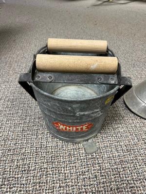 RAPID WASHER & GALVANIZED STEEL MOP BUCKET WITH WOODEN ROLLER WRINGER