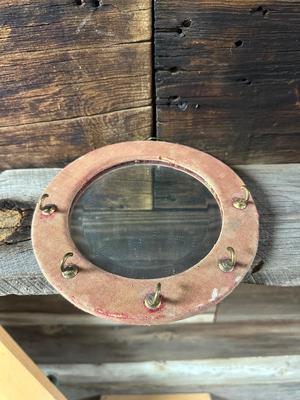 GLASS WASHBOARD, SHAVING LATHER BRUSH, SOAP & HOLDER PLUS ROUND MIRROR