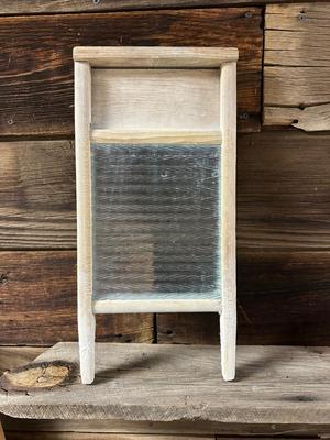 GLASS WASHBOARD, SHAVING LATHER BRUSH, SOAP & HOLDER PLUS ROUND MIRROR