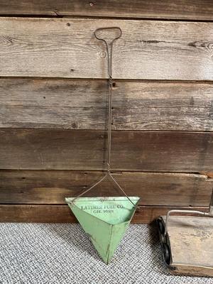 LATIMER FUEL CO DUSTPAN AND AN ANTIQUE PUSH VACUUM