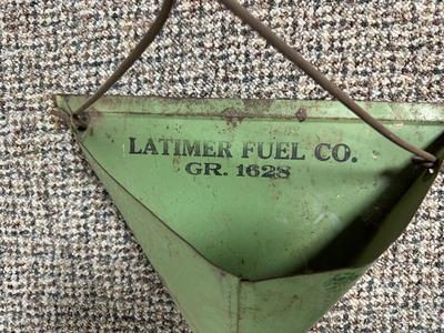 LATIMER FUEL CO DUSTPAN AND AN ANTIQUE PUSH VACUUM