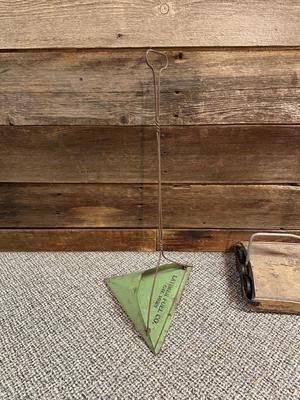 LATIMER FUEL CO DUSTPAN AND AN ANTIQUE PUSH VACUUM