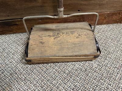 LATIMER FUEL CO DUSTPAN AND AN ANTIQUE PUSH VACUUM