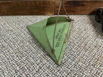 LATIMER FUEL CO DUSTPAN AND AN ANTIQUE PUSH VACUUM