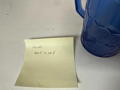 CHILD'S METAL TOY IRONING BOARD, PEANUT BUTTER TIN AND SHIRLEY TEMPLE GLASS CUP