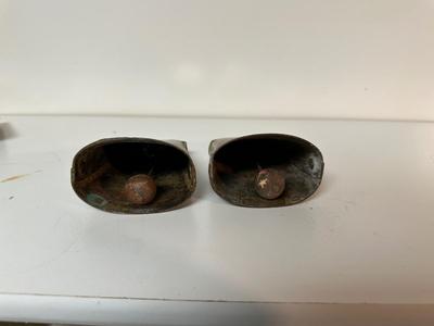 VINTAGE METAL CALF WEANER AND 2 COW BELLS