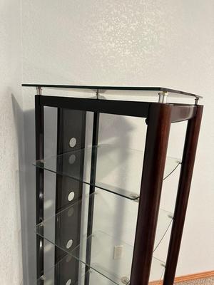 GLASS SHELVED NARROW MEDIA STAND