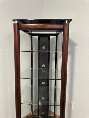 GLASS SHELVED NARROW MEDIA STAND