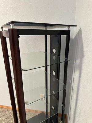 GLASS SHELVED NARROW MEDIA STAND