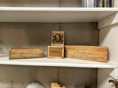JACKSON'S BEST CIGAR BOX AND 2 WOODEN BORDEN CHEESE BOXES