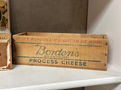 JACKSON'S BEST CIGAR BOX AND 2 WOODEN BORDEN CHEESE BOXES