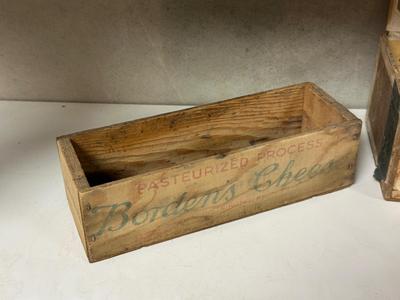 JACKSON'S BEST CIGAR BOX AND 2 WOODEN BORDEN CHEESE BOXES
