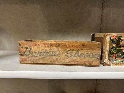 JACKSON'S BEST CIGAR BOX AND 2 WOODEN BORDEN CHEESE BOXES
