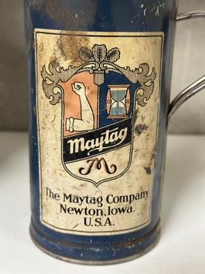 MAYTAG MULTI MOTOR OIL FUEL MIXING CAN AND AN OLD GAS CAN