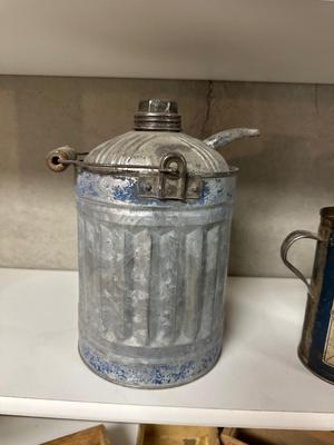 MAYTAG MULTI MOTOR OIL FUEL MIXING CAN AND AN OLD GAS CAN