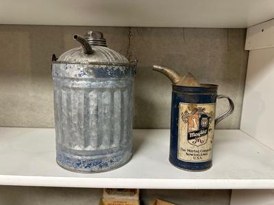 MAYTAG MULTI MOTOR OIL FUEL MIXING CAN AND AN OLD GAS CAN