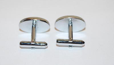 NEW CUFFLINKS SET with Blue Oval Stone & Gold Tone Surround on a Silver Tone Setting