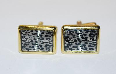 NEW CUFFLINKS SET with Black "Leopard" Spots SQUARE Center on a Gold Tone Setting