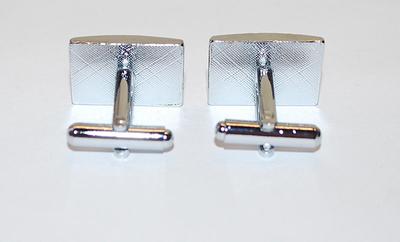 NEW CUFFLINKS SET with All Black RECTANGLE Center on a Silver Tone Setting
