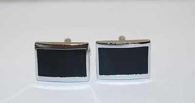 NEW CUFFLINKS SET with All Black RECTANGLE Center on a Silver Tone Setting