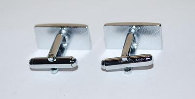 NEW CUFFLINKS SET with 8 Black Squares on a Rectangle Shape on a Silver Tone Setting