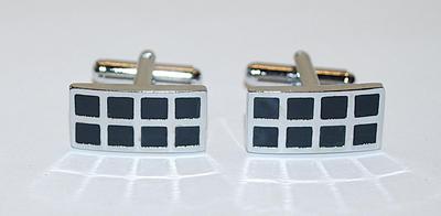NEW CUFFLINKS SET with 8 Black Squares on a Rectangle Shape on a Silver Tone Setting