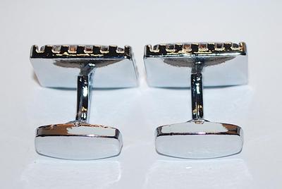 NEW CUFFLINKS SET with Muted Orange Glass Stone RECTANGLE & Silver "Nubs" Surround on a Silver Tone Setting