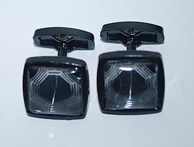 NEW CUFFLINKS SET with a SQUARE Shape & 5 Line Octagon Design on Black Center on an All BLACK Tone Setting