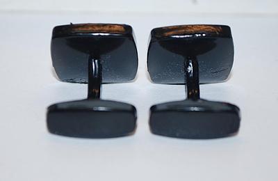 NEW CUFFLINKS SET with a SQUARE Shape & 5 Line Octagon Design on Black Center on an All BLACK Tone Setting