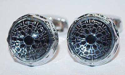 NEW CUFFLINKS SET with ROUND Shape and Silver-Tone Filagree-Style Center Design on a Silver Tone Setting