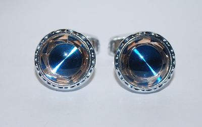 NEW CUFFLINKS SET with ROUND Shape and Blue Center Stone and Both Silver + Brass-Tone Surround on a Silver Tone Setting