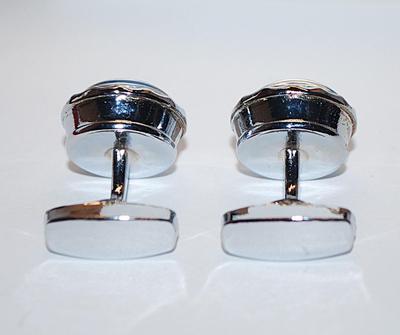 NEW CUFFLINKS SET with ROUND Shape and Blue Center Stone and Both Silver + Brass-Tone Surround on a Silver Tone Setting