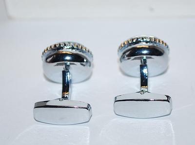 NEW CUFFLINKS SET with ROUND Shape and All Black Center & Silver Tone Surround on a Silver Tone Setting